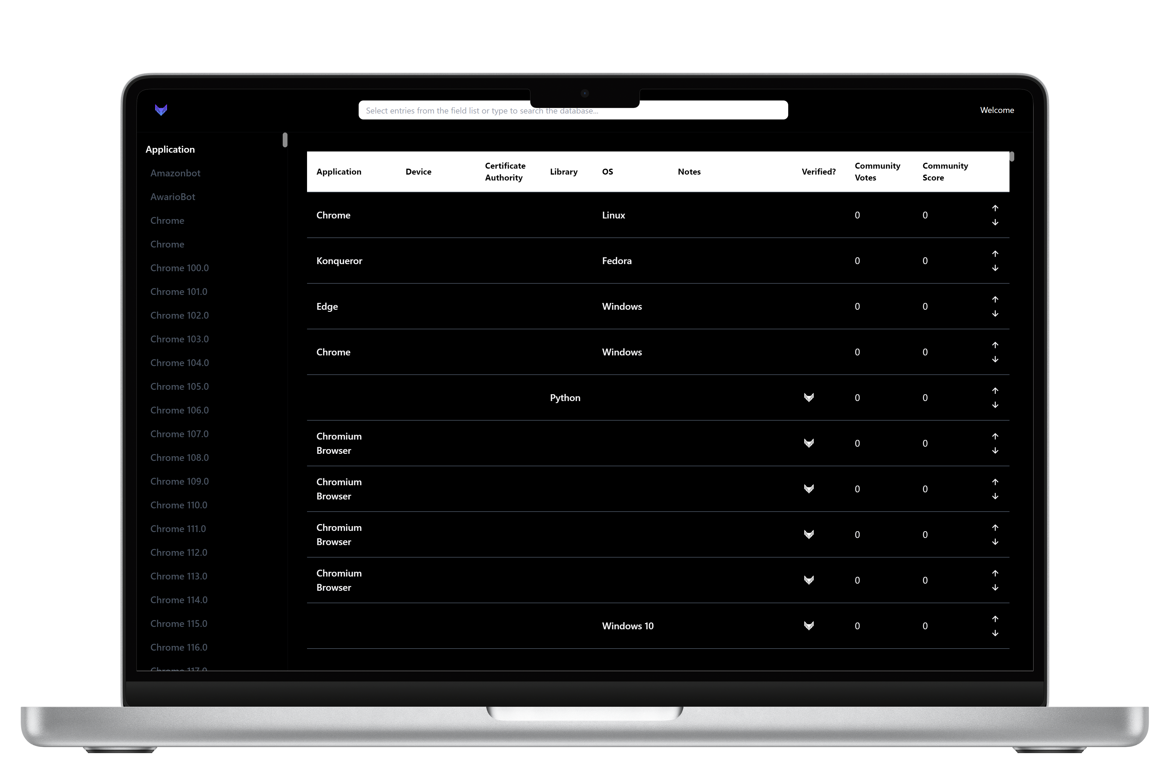 JA4+ DB displayed on a laptop